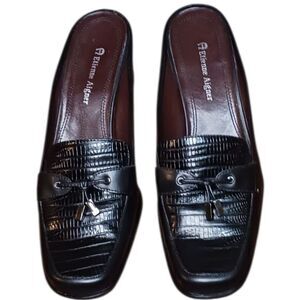 Etienne Aigner Black Crocodile-Embossed Mules 2-1/2" Heels Women's 7M